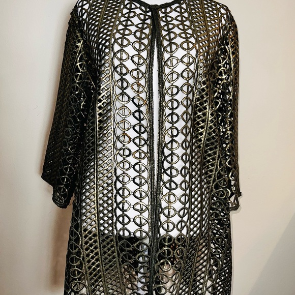 CHICOS Travelers Antiqued Gold Foldable “Lace” Jacket Coat! So UNIQUE! Chico’s 3 - Picture 6 of 13